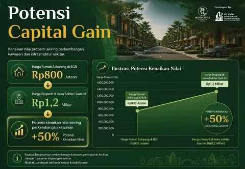 Ilustrasi potensi capital gain Bumi Citra Regency dibanding harga properti area sekitar; nilai aktual dapat berbeda
