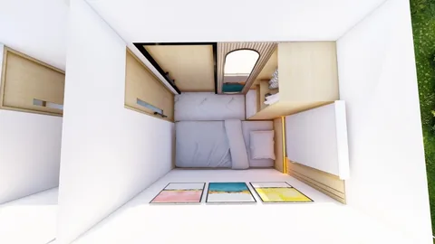 Render kamar tidur anak unit Bumi Citra Regency dilihat dari atas beserta tata letak ruangnya