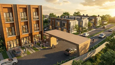 Render kawasan Bumi Citra Regency dari ketinggian, memperlihatkan carport dua mobil pada tiap unit