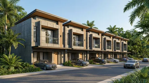 Render kawasan Bumi Citra Regency dari titik pandang sedikit lebih tinggi daripada jalan