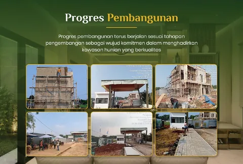 Rangkuman enam foto progres pembangunan Bumi Citra Regency: struktur unit, pos jaga, dan jalan paving kawasan