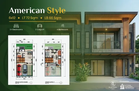 Unit American Style Bumi Citra Regency kavling 6x12 meter, LT 72 m2, LB 66 m2, 3+1 kamar tidur, 2 carport