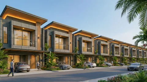 Render unit Bumi Citra Regency di bawah langit cerah pada siang hari